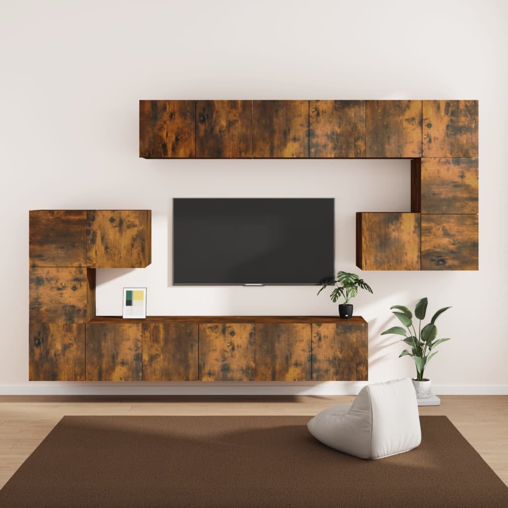 Set Mobili Porta TV 10 pz Rovere Fumo in Legno Multistrato cod mxl 27998