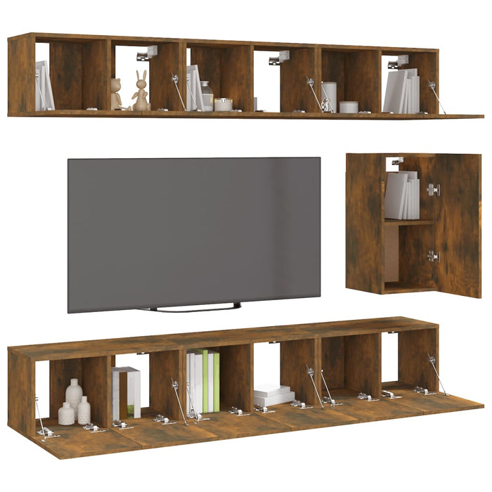 Set di Mobili Porta TV 7 pz Rovere Fumo in Legno Multistrato cod mxl 27995