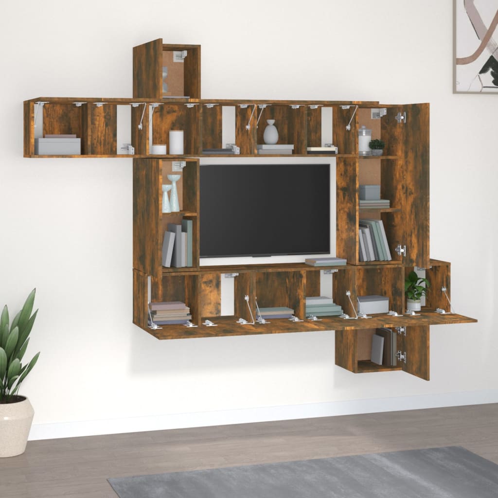 Set Mobili Porta TV 10 pz Rovere Fumo in Legno Multistrato cod mxl 28000