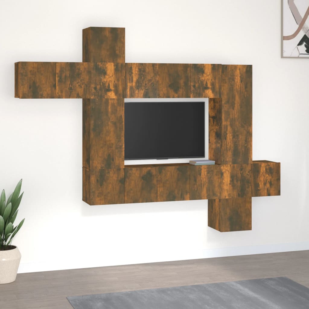 Set Mobili Porta TV 10 pz Rovere Fumo in Legno Multistrato cod mxl 28000