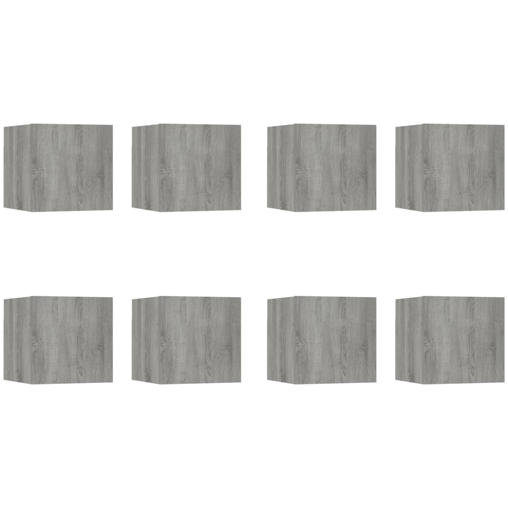 Armadietti TV a Parete 8 pz Grigio Sonoma 30,5x30x30 cm