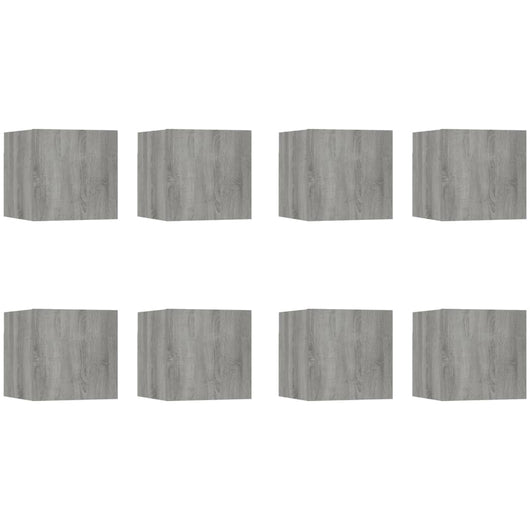 Armadietti TV a Parete 8 pz Grigio Sonoma 30,5x30x30 cm