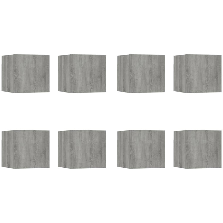 Armadietti TV a Parete 8 pz Grigio Sonoma 30,5x30x30 cm