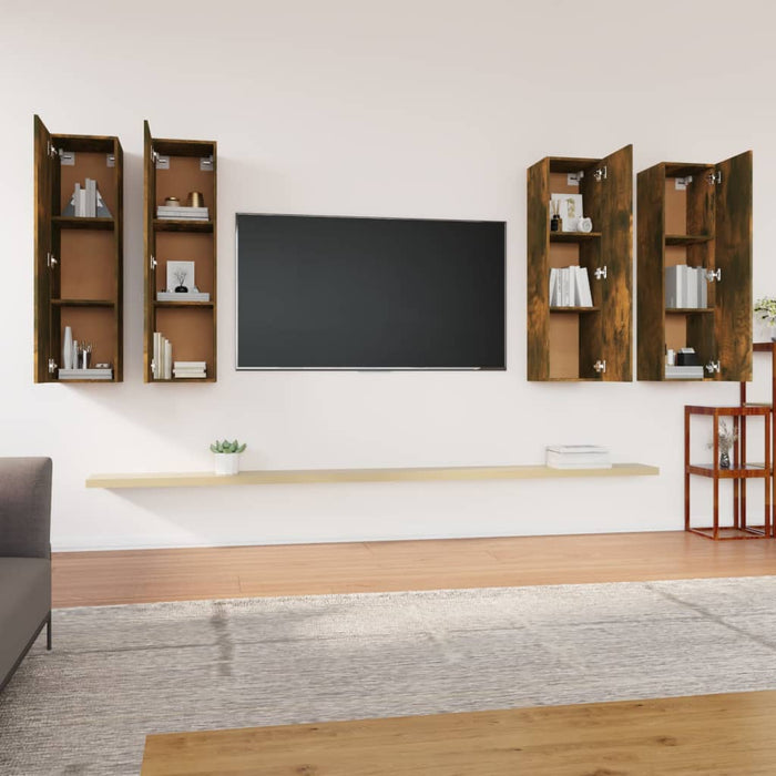 Mobili TV 4 pz Rovere Fumo 30,5x30x110 cm in Legno Multistrato 3120332