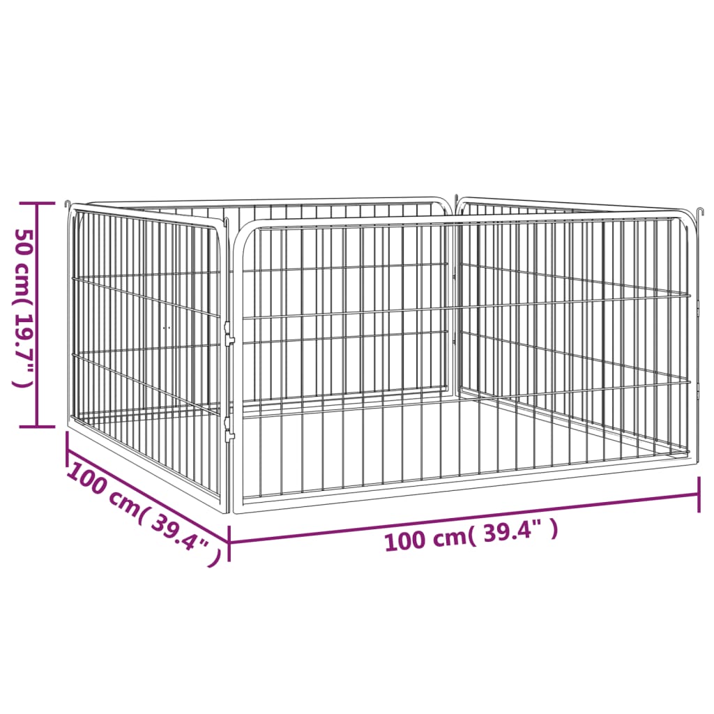 Box Cani a 4 Pannelli Nero 100x50cm Acciaio Verniciato Polvere 171794