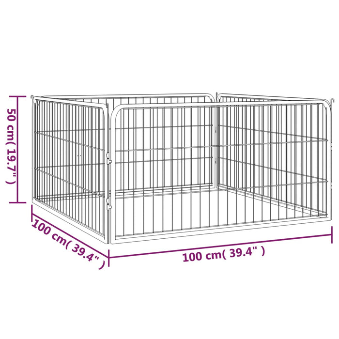 Box Cani a 4 Pannelli Nero 100x50cm Acciaio Verniciato Polvere 171794