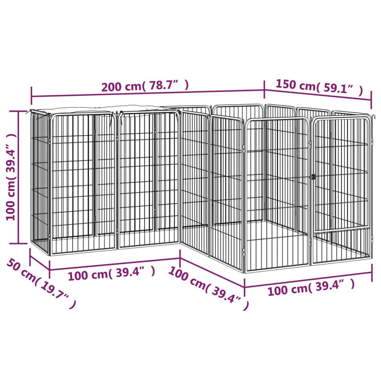 Box Cani 14 Pannelli Nero 50x100 cm Acciaio Verniciato Polvere cod mxl 44447