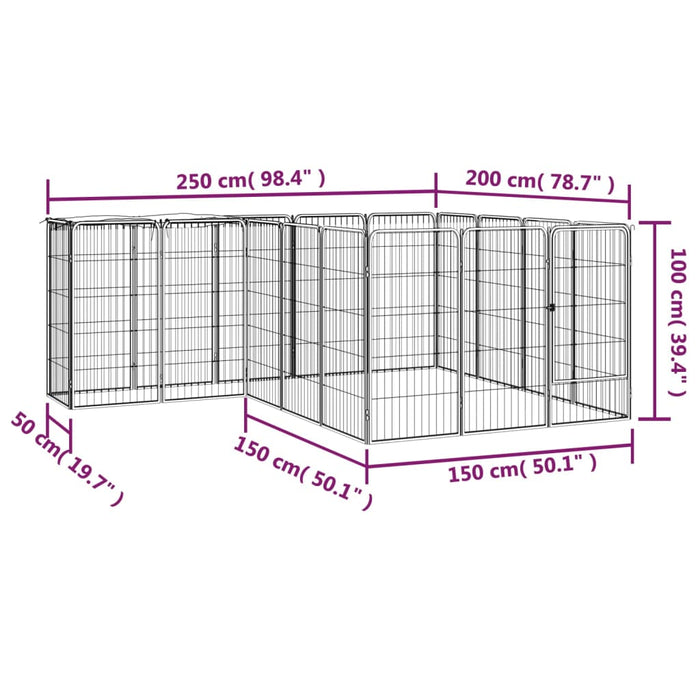 Box Cani 18 Pannelli Nero 50x100 cm Acciaio Verniciato Polvere 3115950