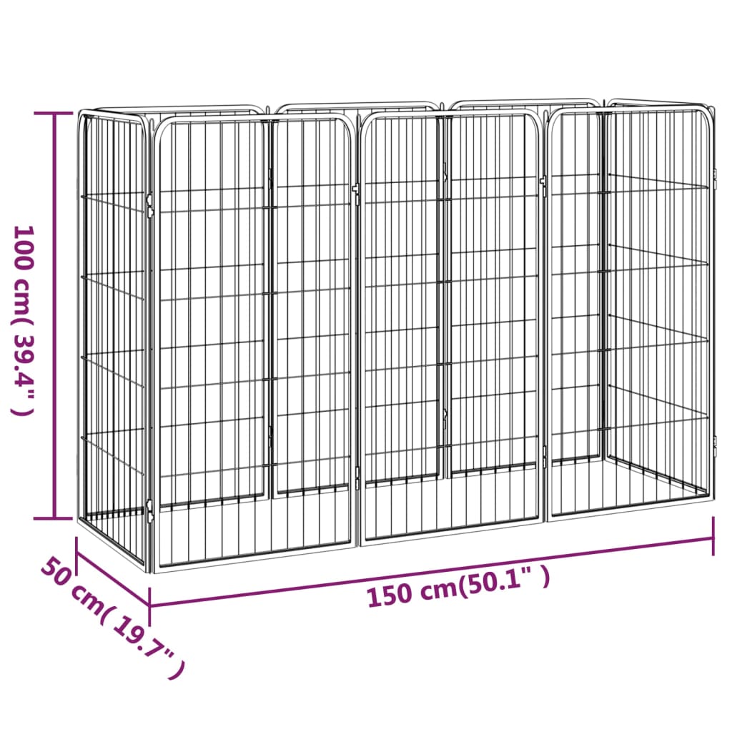 Box Cani 8 Pannelli Nero 50x100 cm Acciaio Verniciato Polvere 3115958