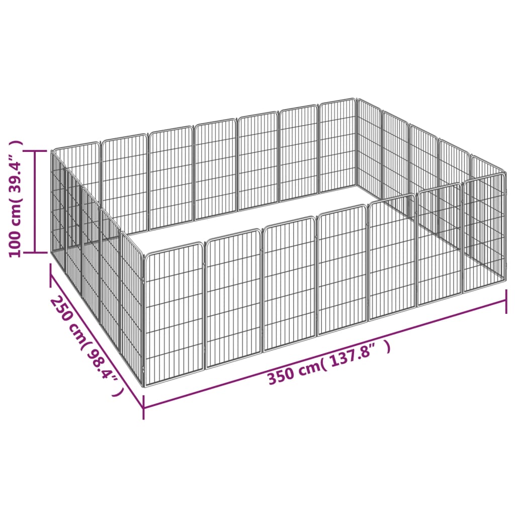 Box Cani 24 Pannelli Nero 50x100 cm Acciaio Verniciato Polvere 3115962