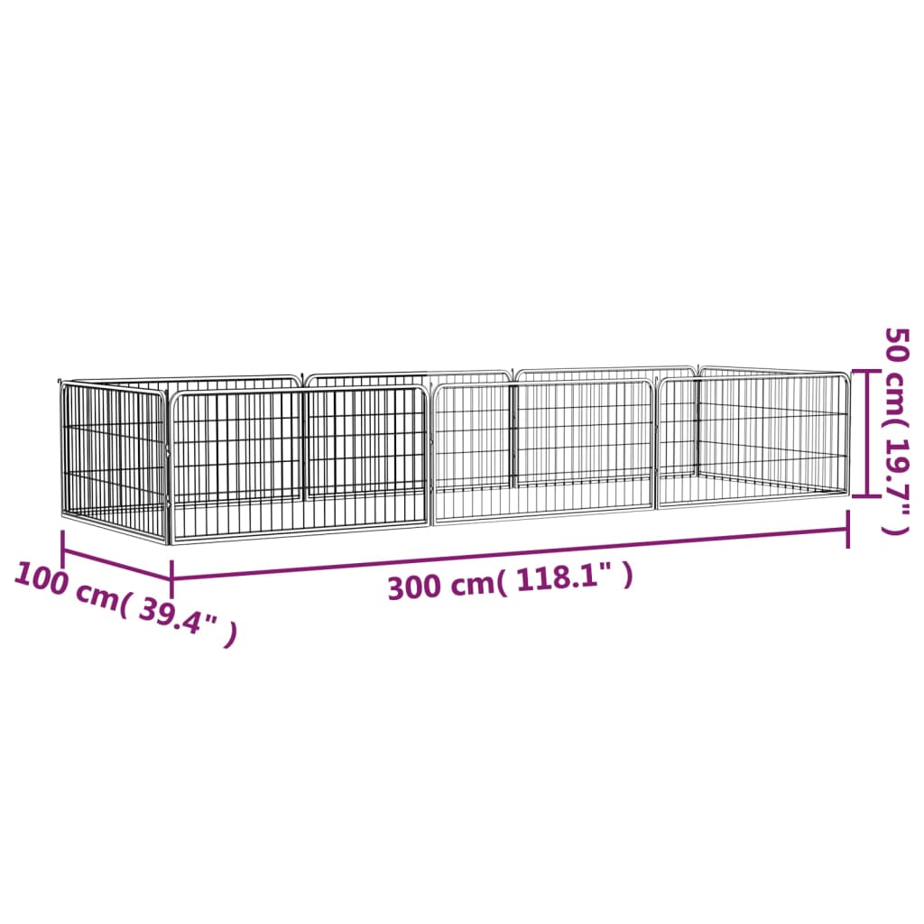 Box Cani 8 Pannelli Nero 100x50 cm Acciaio Verniciato Polvere cod mxl 52716