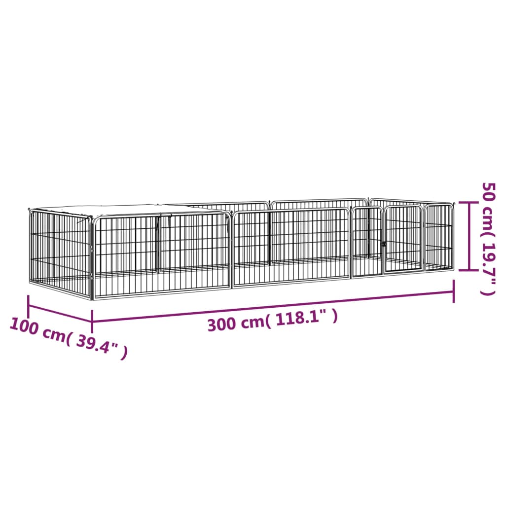 Box Cani 8 Pannelli Nero 100x50 cm Acciaio Verniciato Polvere cod mxl 54387