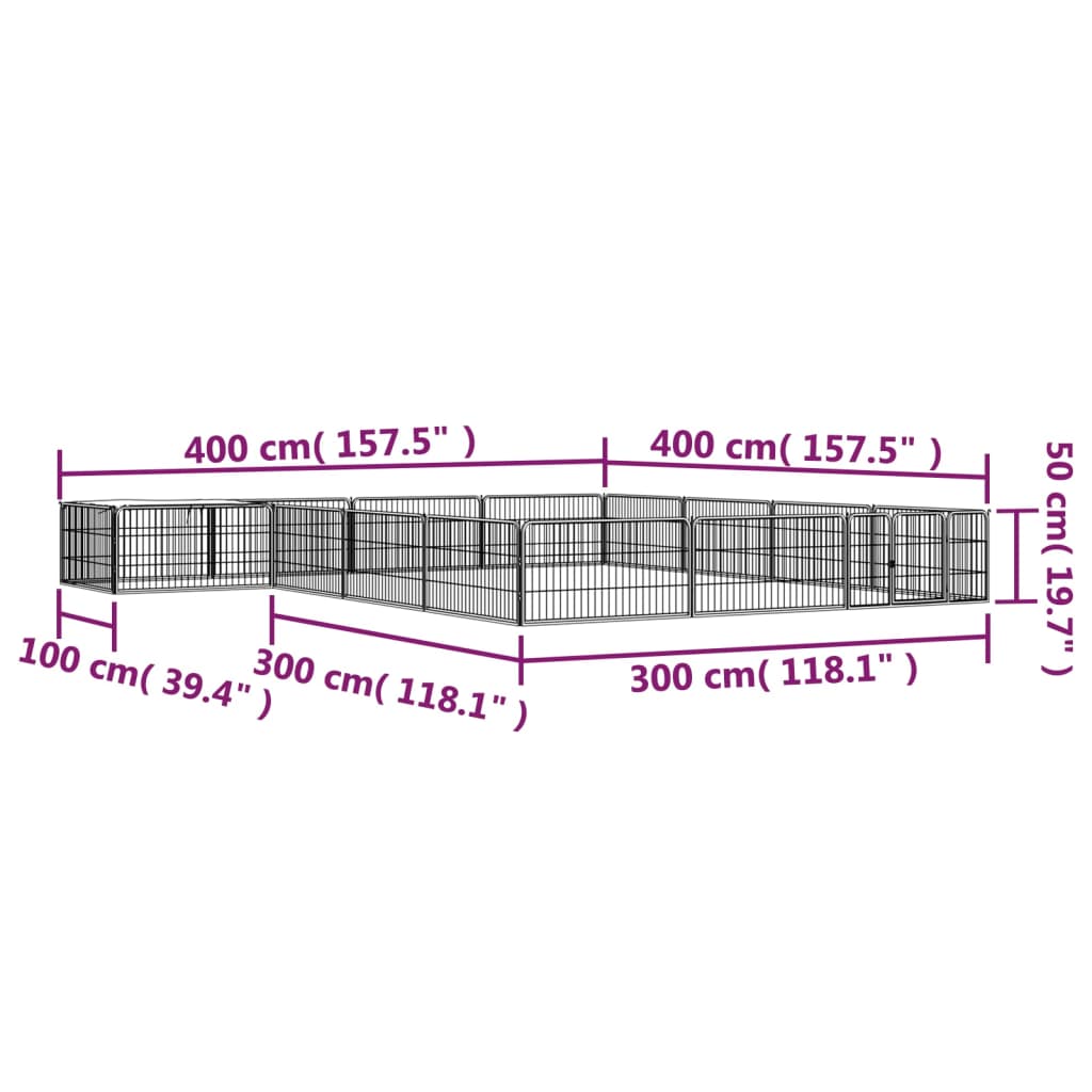 Box Cani 16 Pannelli Nero 100x50 cm Acciaio Verniciato Polvere cod mxl 52497