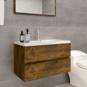 Mobile Bagno con Lavabo Integrato Rovere Fumo Legno Multistrato 3120342