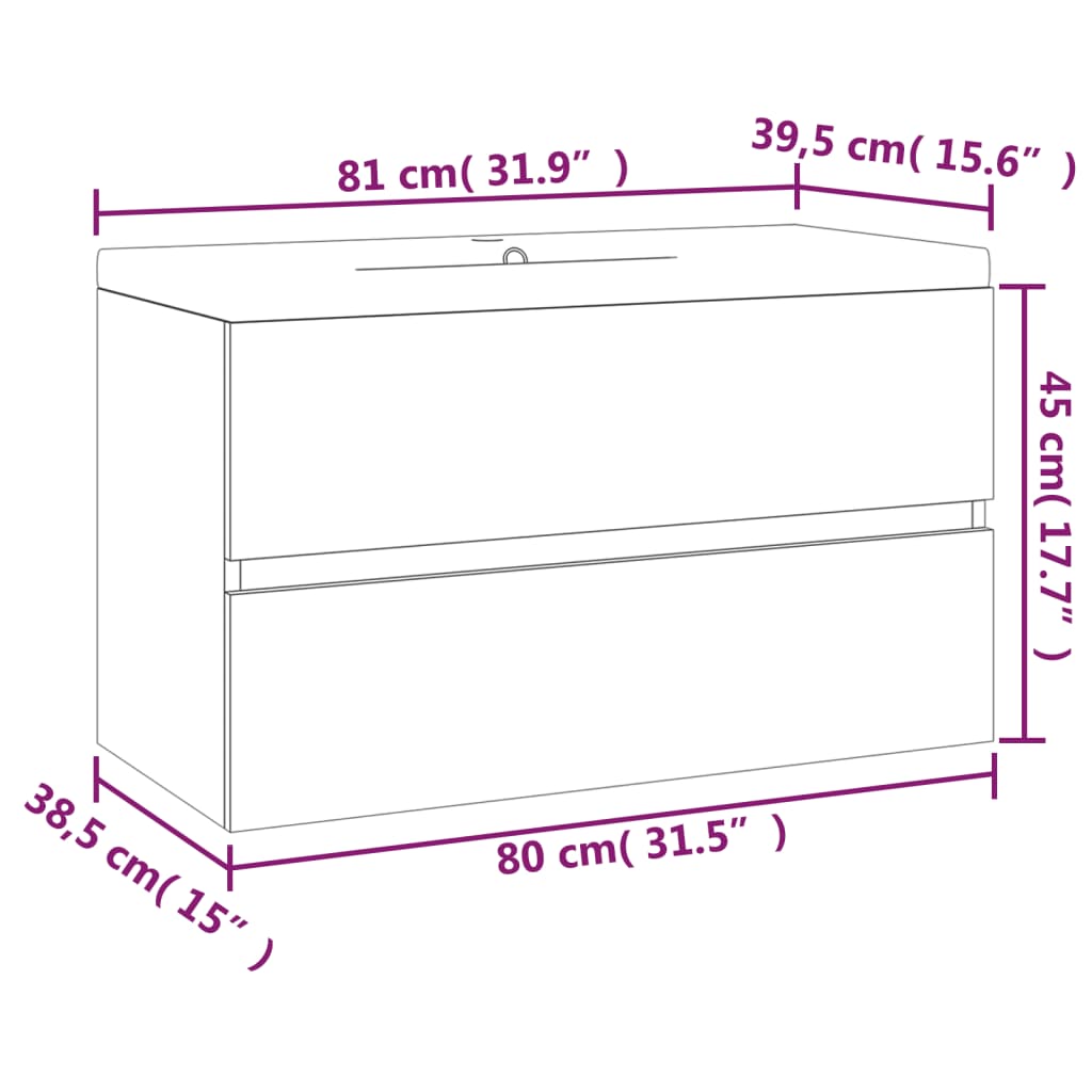 Mobile Bagno Lavabo Integrato Rovere Marrone Legno Multistrato 3120344