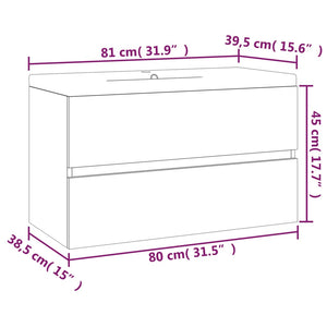 Mobile Bagno Lavabo Integrato Rovere Marrone Legno Multistrato 3120344