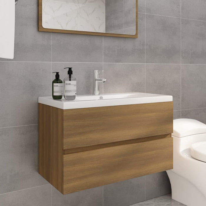 Mobile Bagno Lavabo Integrato Rovere Marrone Legno Multistrato 3120344