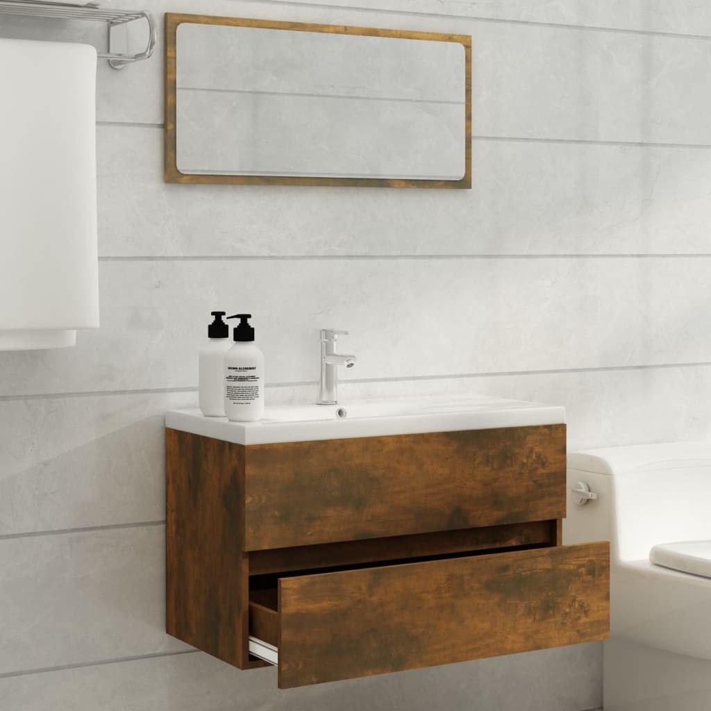 Mobile Bagno con Lavabo Integrato Rovere Fumo Legno Multistrato 3120345