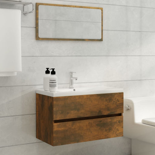 Mobile Bagno con Lavabo Integrato Rovere Fumo Legno Multistrato 3120345