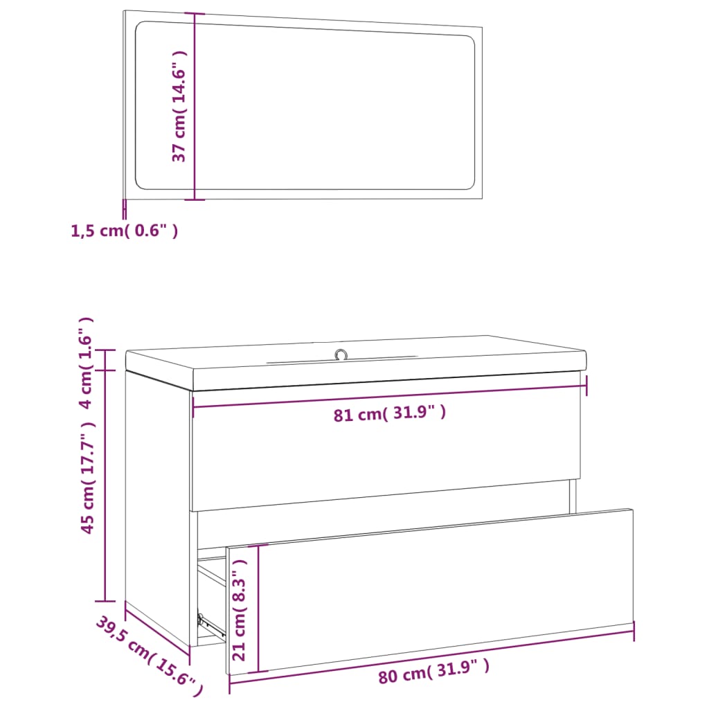 Set di Mobili da Bagno Rovere Fumo in Legno Multistrato cod mxl 57646