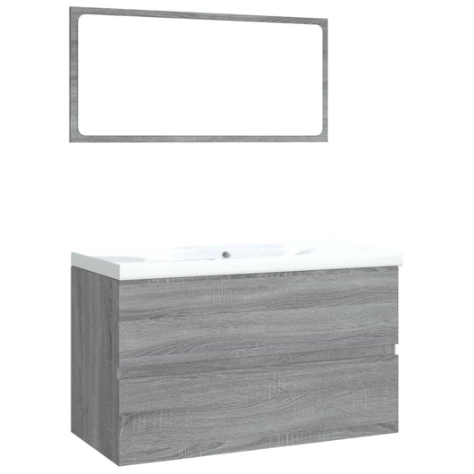 Set di Mobili da Bagno Grigio Sonoma in Legno Multistrato cod mxl 57644