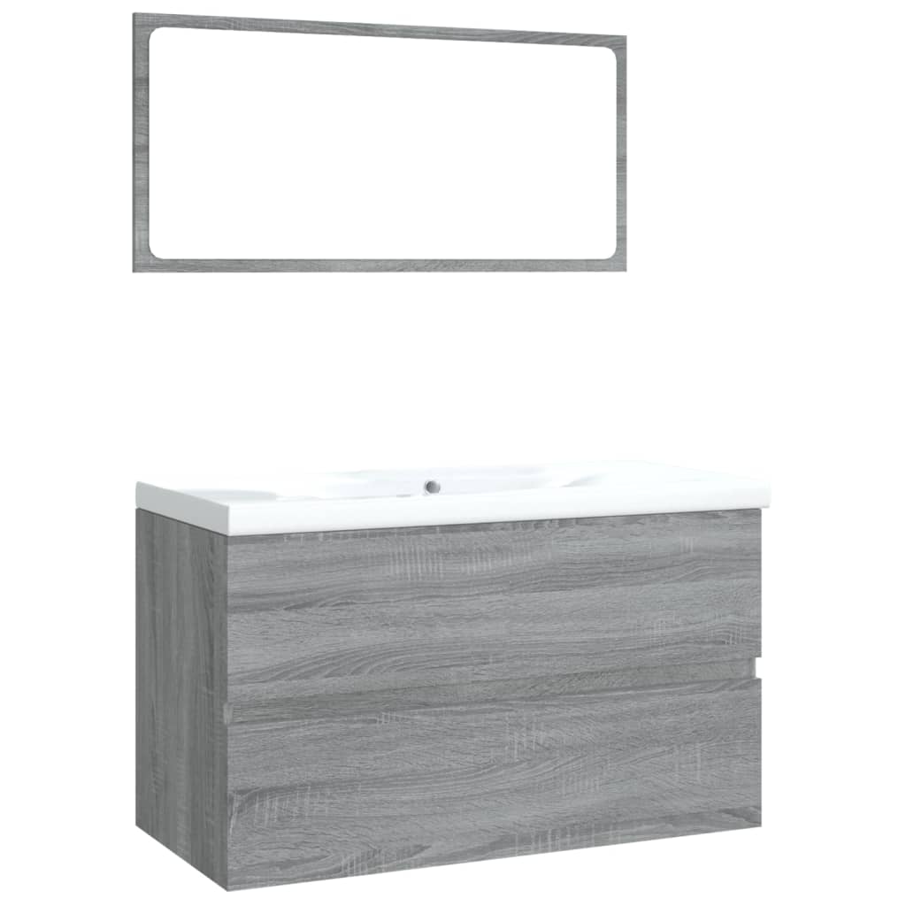 Set di Mobili da Bagno Grigio Sonoma in Legno Multistrato 3120349