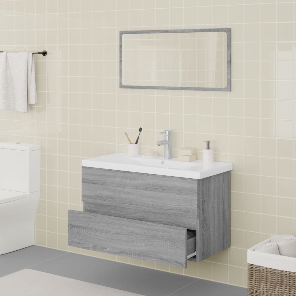 Set di Mobili da Bagno Grigio Sonoma in Legno Multistrato 3120349