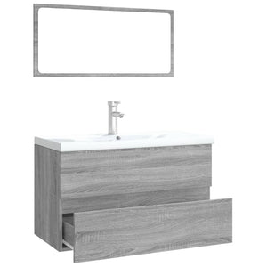 Set di Mobili da Bagno Grigio Sonoma in Legno Multistrato cod mxl 57644