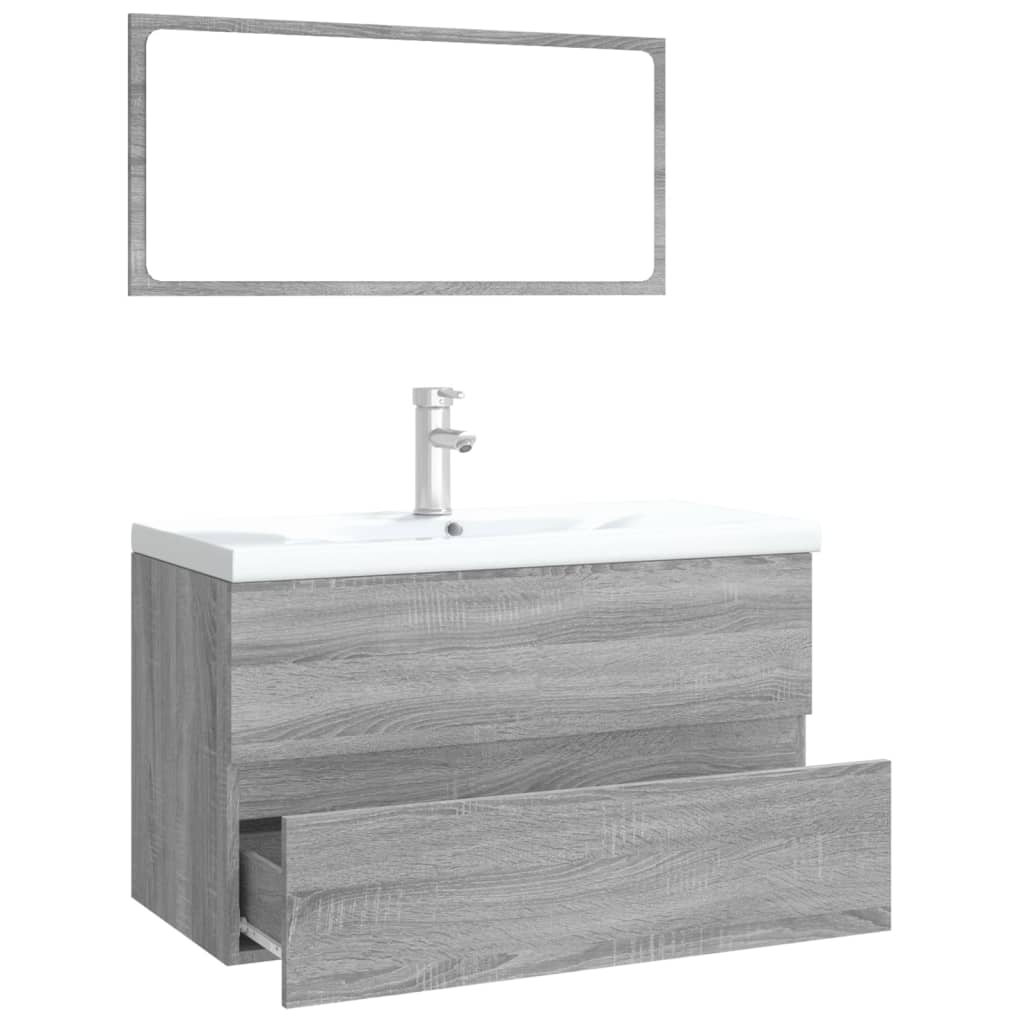 Set di Mobili da Bagno Grigio Sonoma in Legno Multistrato 3120349