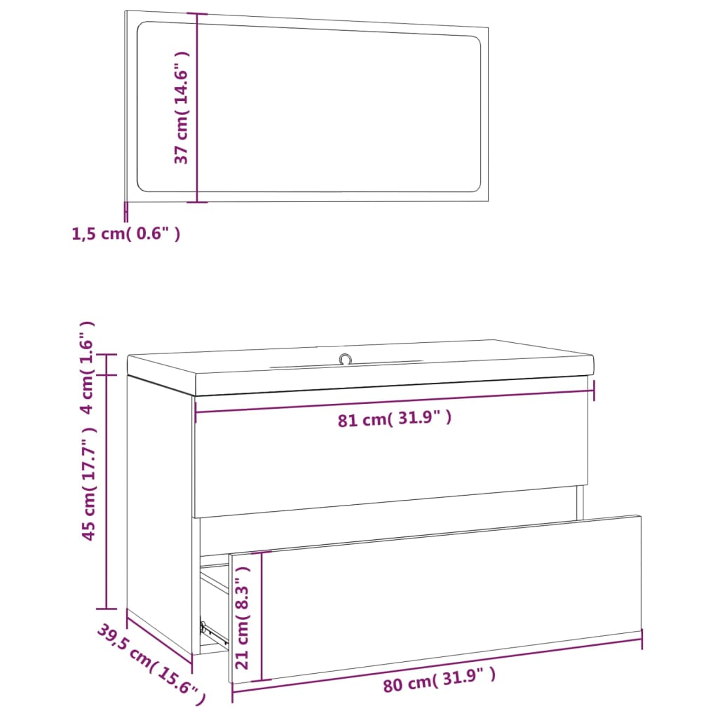 Set di Mobili da Bagno Grigio Sonoma in Legno Multistrato cod mxl 57644