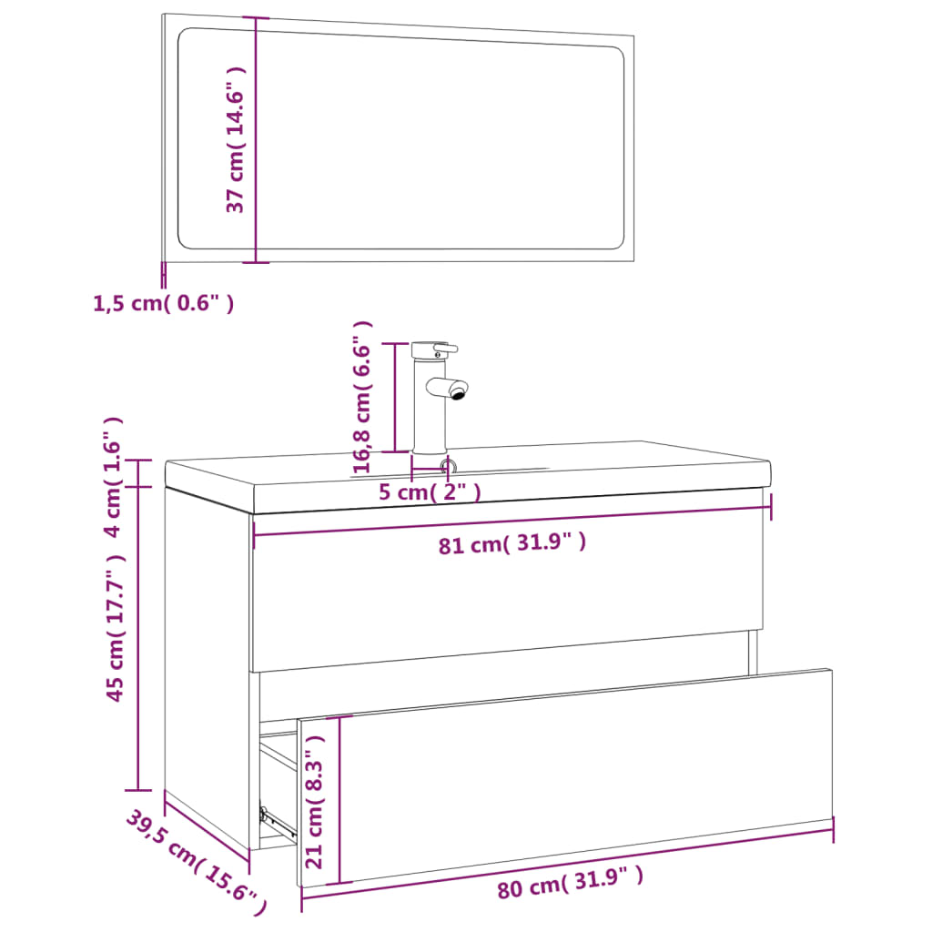 Set di Mobili da Bagno Rovere Fumo in Legno Multistrato 3120351