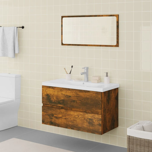 Set di Mobili da Bagno Rovere Fumo in Legno Multistrato 3120351