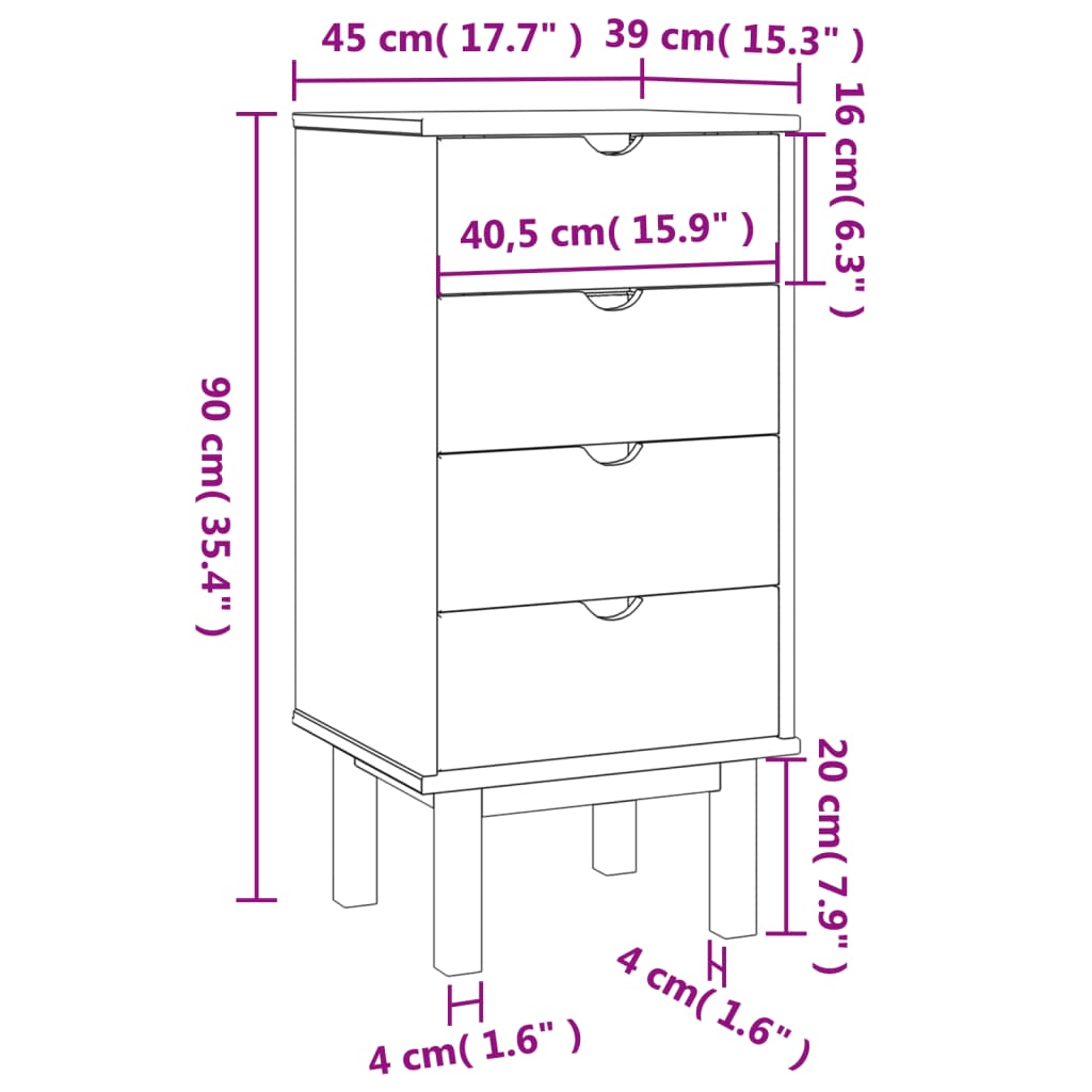 Cassettiera 46x39,5x90 cm in Legno Massello di Pino cod mxl 78235