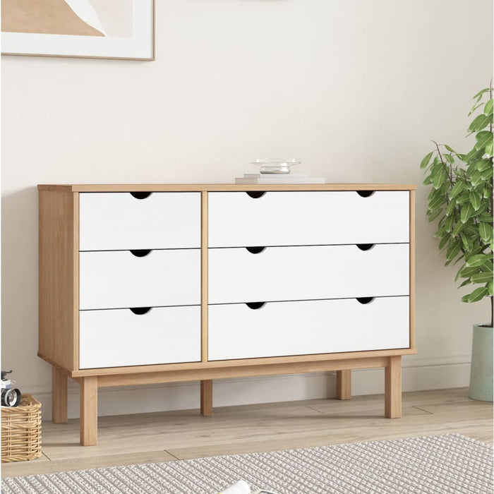 Cassettiera OTTA Marrone e Bianco 111x43x73,5 cm Legno di Pino 348587