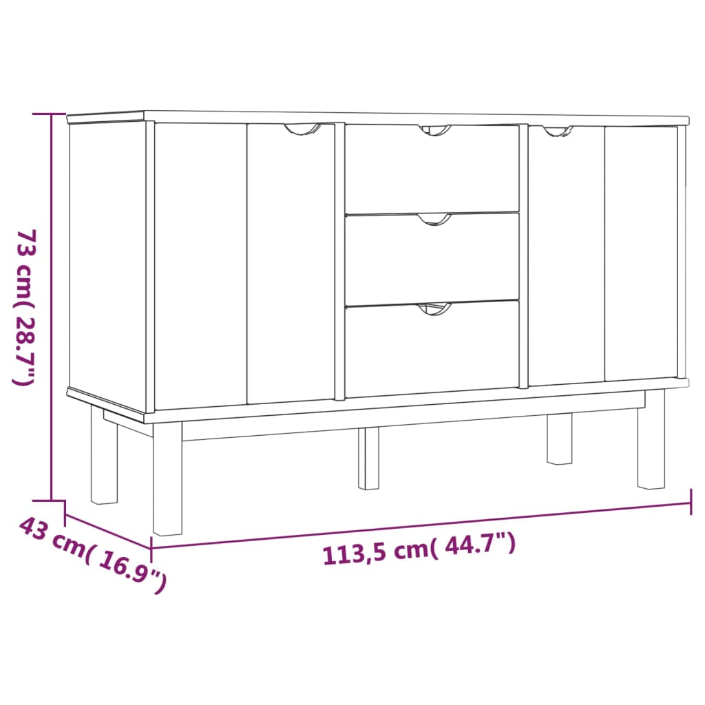 Credenza 113,5x43x73 cm in Legno Massello di Pino