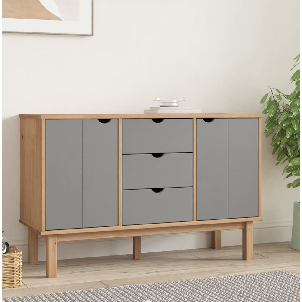 Credenza OTTA Marrone e Grigio 113,5x43x73 cm in Legno di Pino 348592