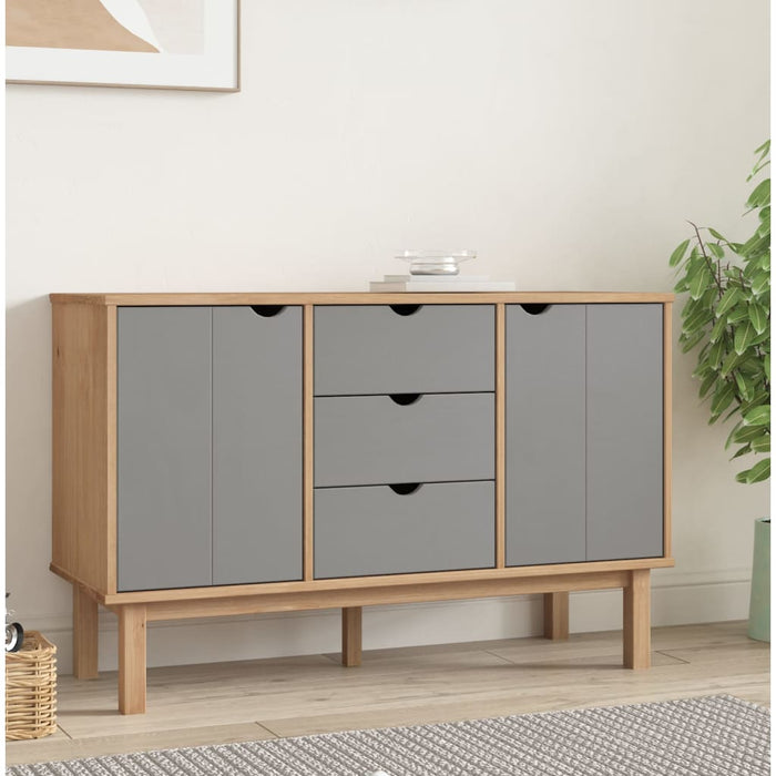 Credenza OTTA Marrone e Grigio 113,5x43x73 cm in Legno di Pino 348592