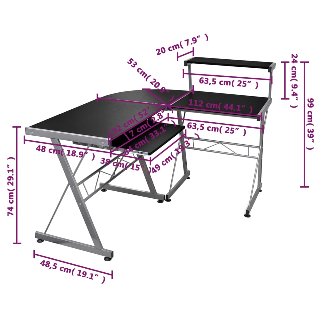 Scrivania Computer Angolare Nera 132x112x99cm Legno Multistrato 20585