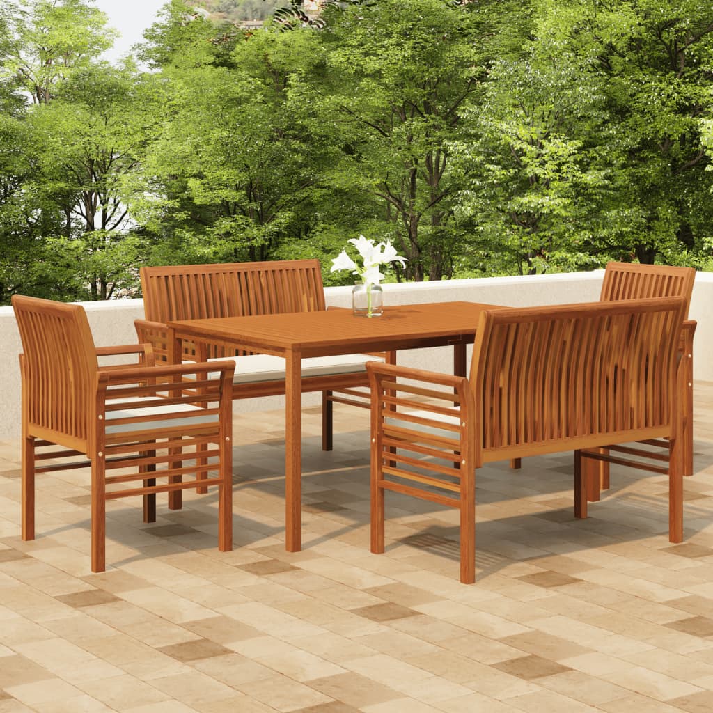 Set da Pranzo per Esterni 5pz con Cuscini Legno Massello Acacia cod mxl 43195