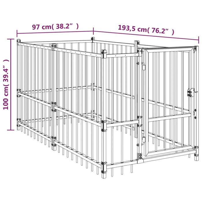 Gabbia per Cani Nera 193,5x97x100 cm in Acciaio