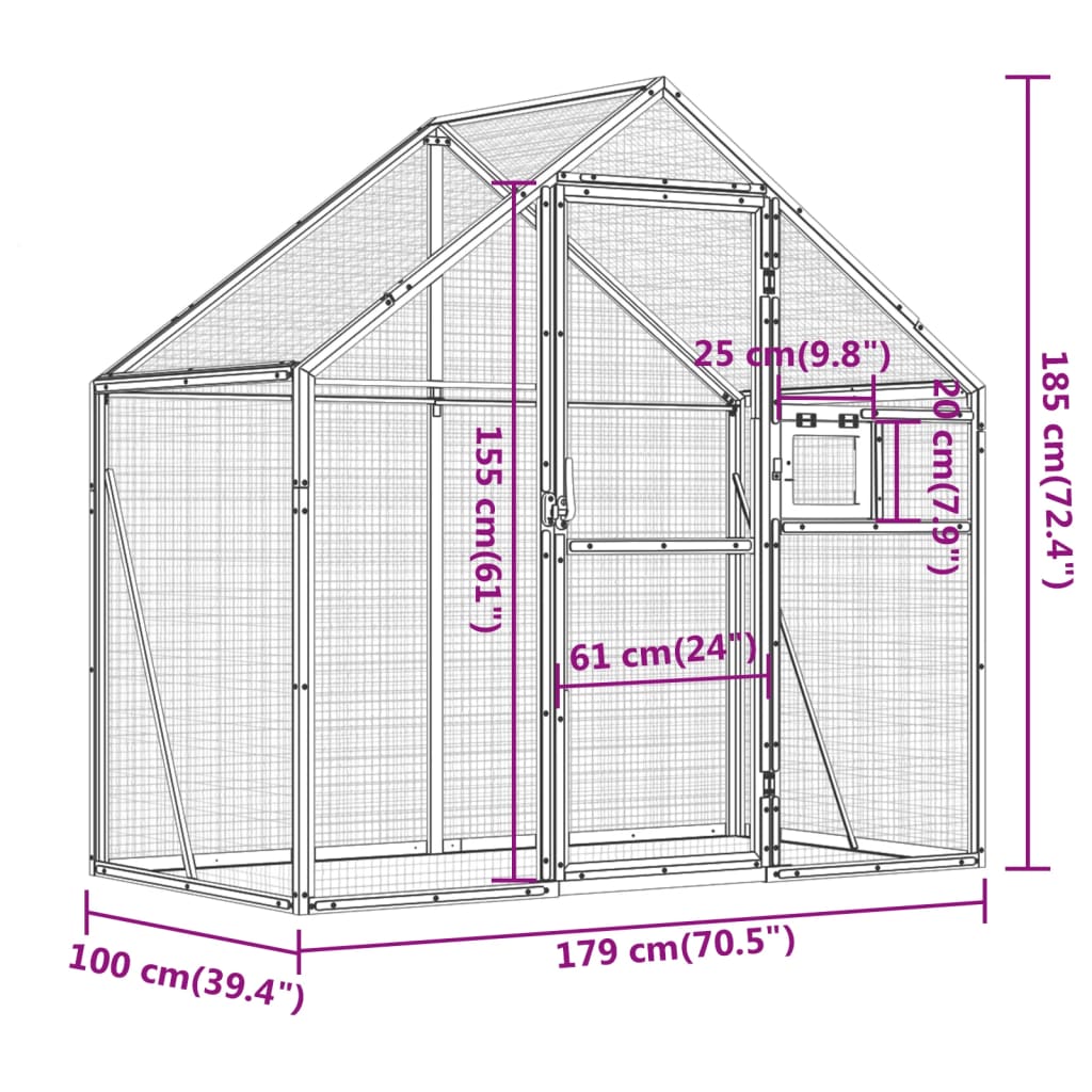 Voliera Antracite 179x100x185 cm in Alluminio 152260