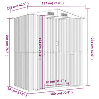 Capanno da Giardino Grigio Chiaro 192x108x223cm Acciaio Zincato cod mxl 65911