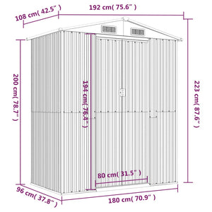 Capanno da Giardino Grigio Chiaro 192x108x223cm Acciaio Zincato cod mxl 65911