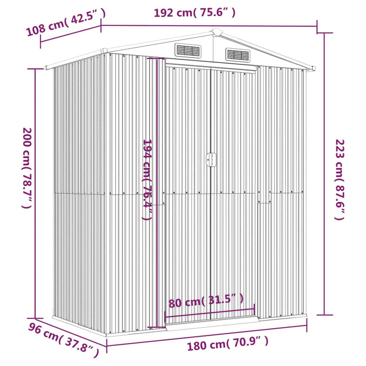 Capanno da Giardino Grigio Chiaro 192x108x223cm Acciaio Zincato cod mxl 65911