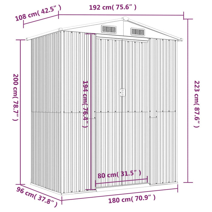 Capanno da Giardino Antracite 192x108x223 cm in Acciaio Zincato cod mxl 52066