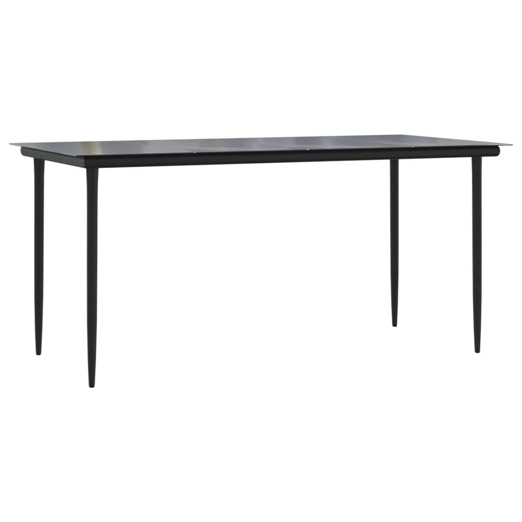 Tavolo Pranzo Giardino Nero 160x80x74 Acciaio e Vetro Temperato 319279