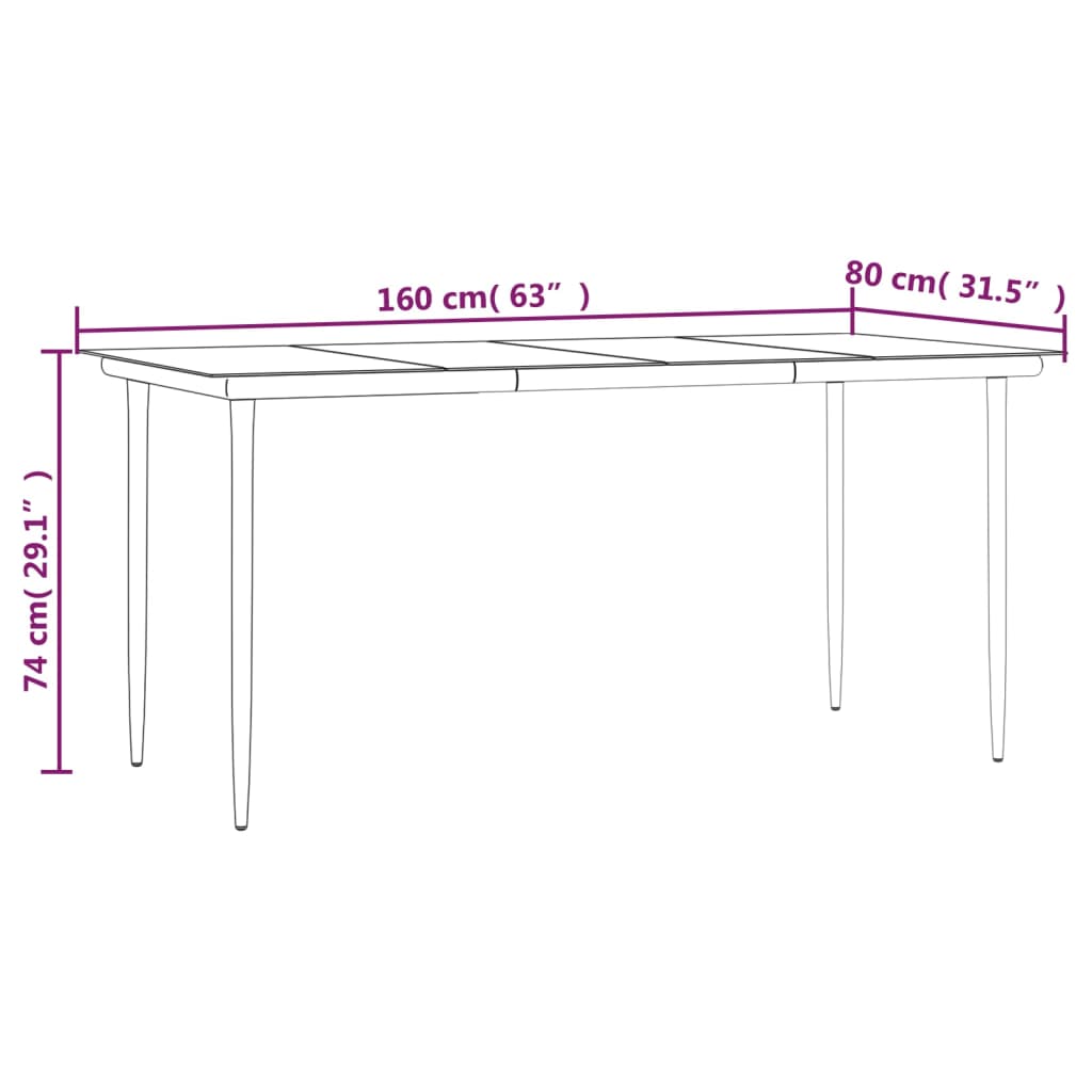 Tavolo Pranzo Giardino Nero 160x80x74 Acciaio e Vetro Temperato 319279