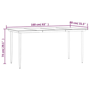 Tavolo Pranzo Giardino Nero 160x80x74 Acciaio e Vetro Temperato 319279