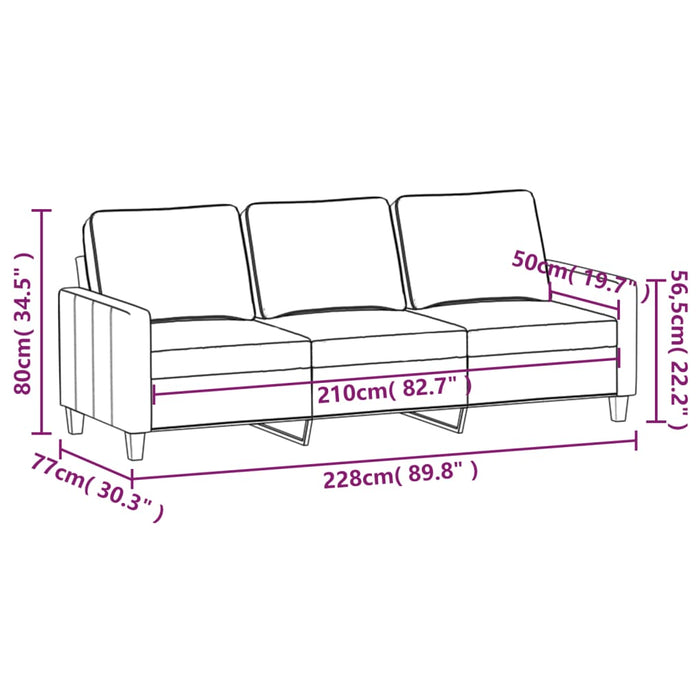 Divano a 3 Posti Tortora 210 cm in Tessuto cod mxl 27973