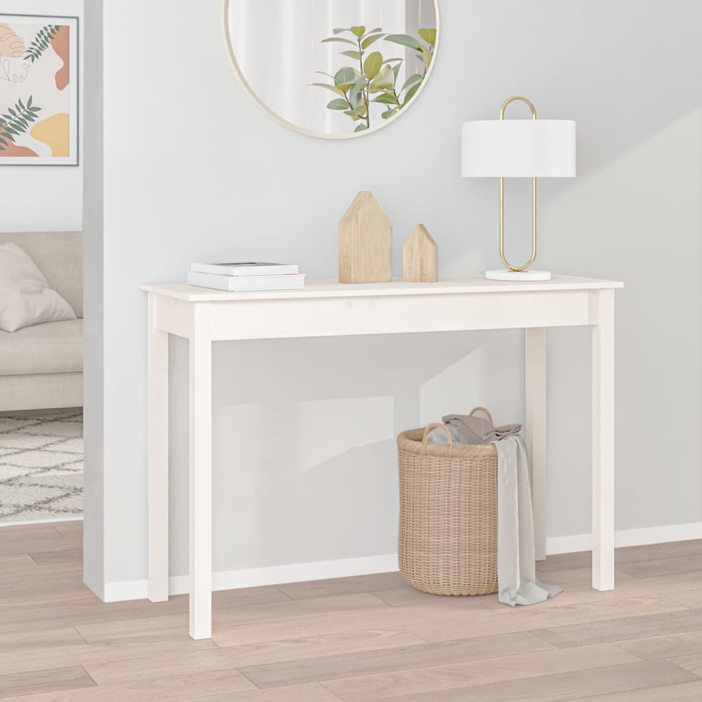 Tavolo Consolle Bianco 110x40x75 cm in Legno Massello di Pino cod mxl 15041